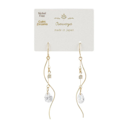 Wave and Stone Linear Drop Earrings