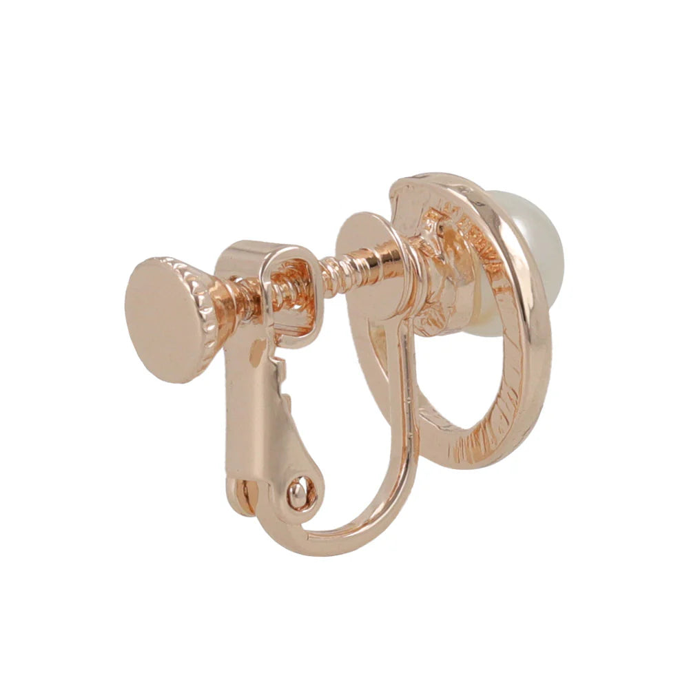 Rose Silver Tone Rhinestone Circle Pearl Clip Ons