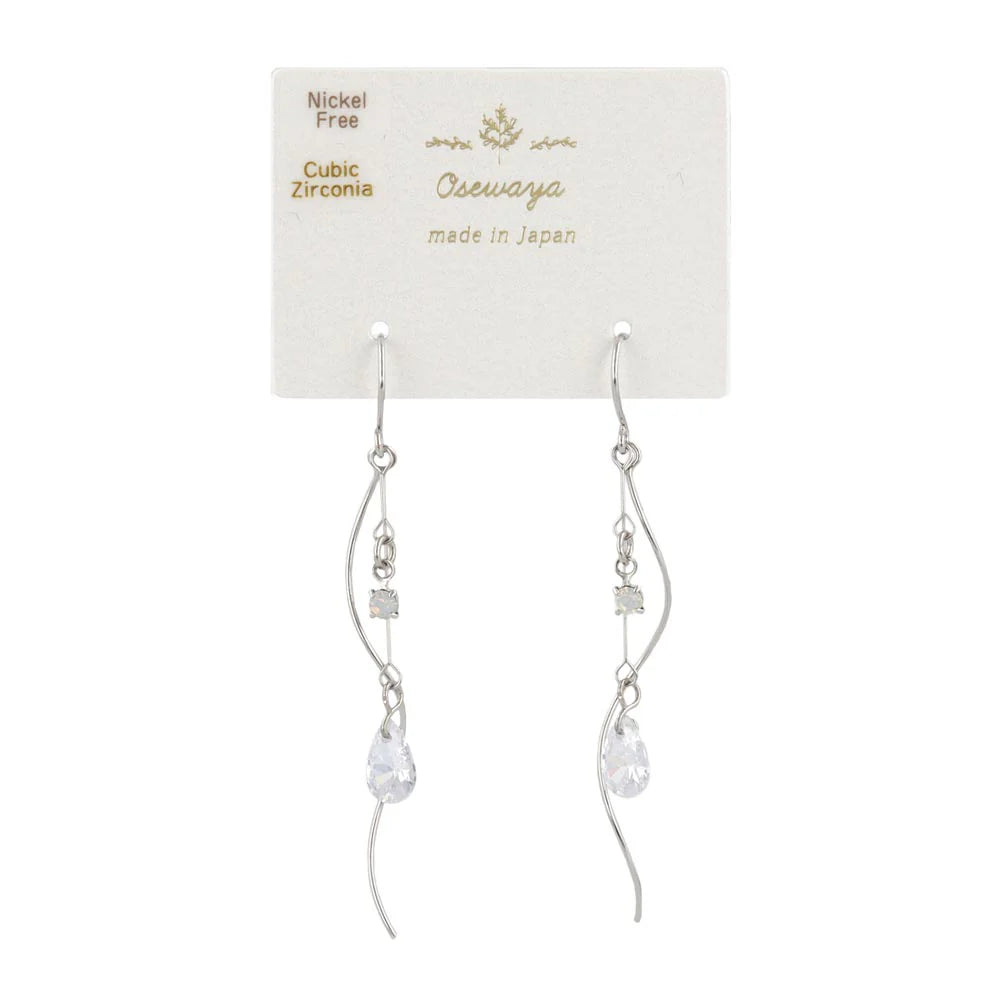 Wave and Stone Linear Drop Earrings