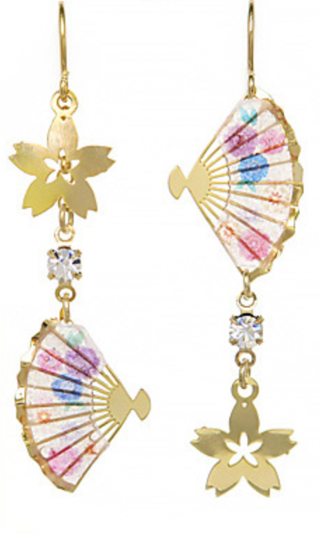 Sakura and Japanese Fan Linear Earrings