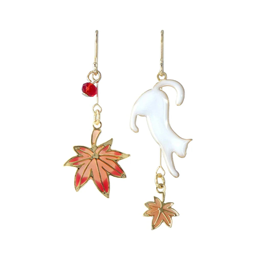 Cat and Momiji Japanese Maple Earrings