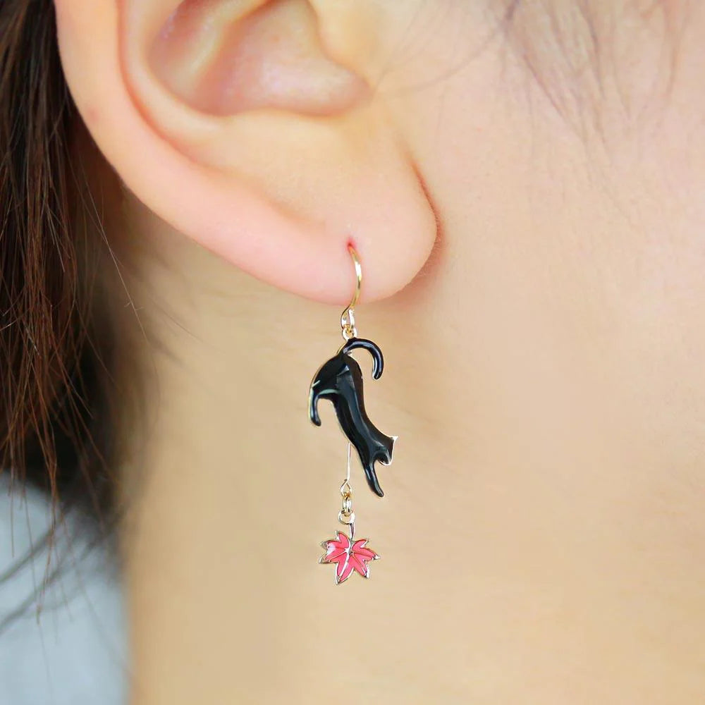Cat and Momiji Japanese Maple Earrings