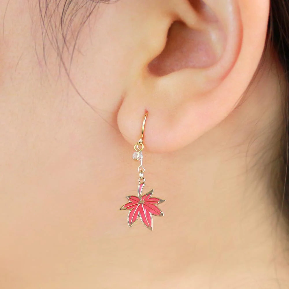Cat and Momiji Japanese Maple Earrings