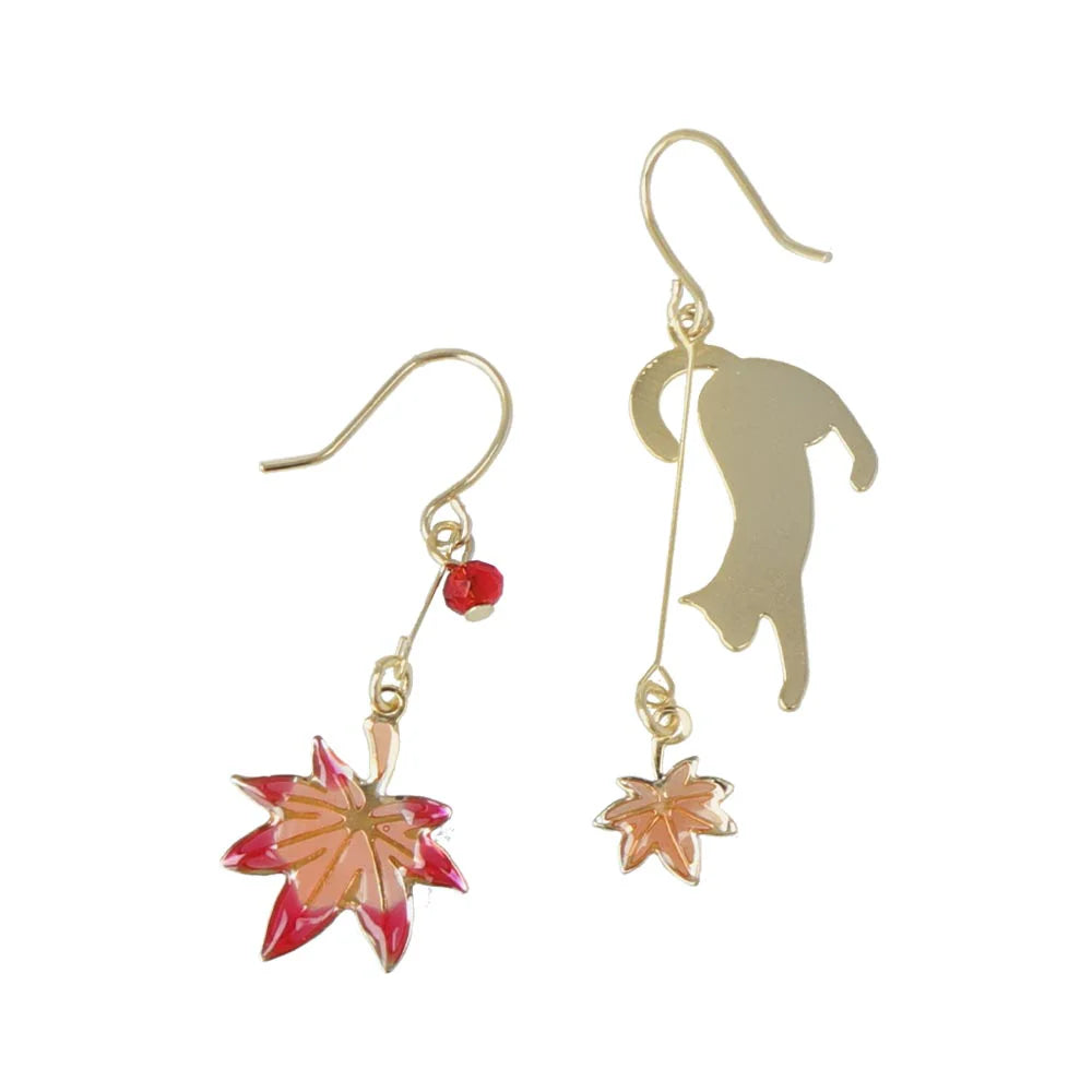 Cat and Momiji Japanese Maple Earrings
