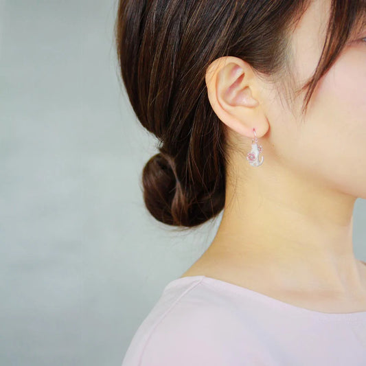 Sakura and Cat Mismatch Drop Earrings