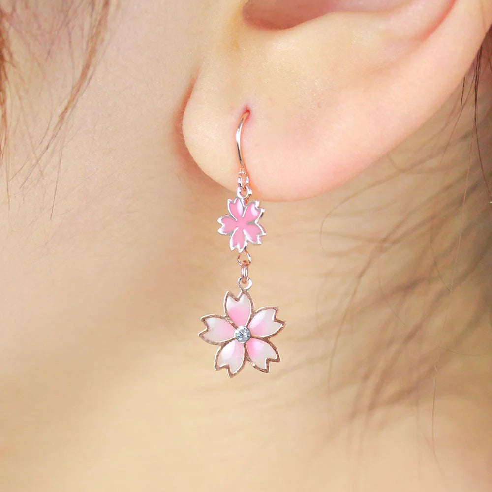 Sakura and Cat Mismatch Drop Earrings