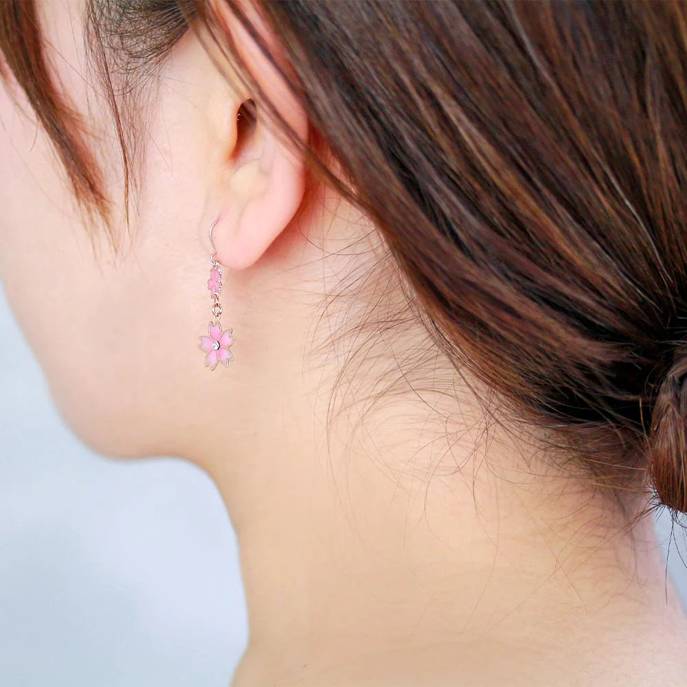 Sakura and Cat Mismatch Drop Earrings
