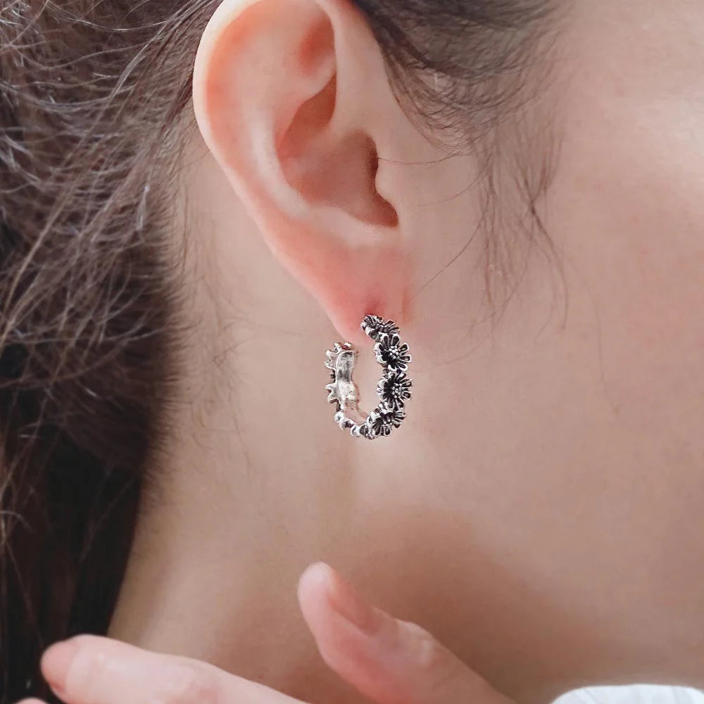 Floral Hoop Titanium Earrings